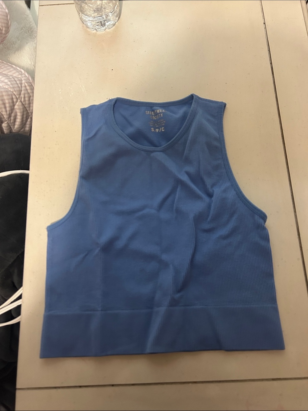 Sleeveless Ribbed Crop Tank Top - Blue